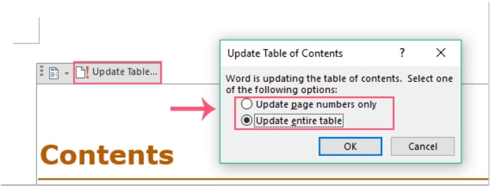 How to quickly insert a table of contents into a Word document