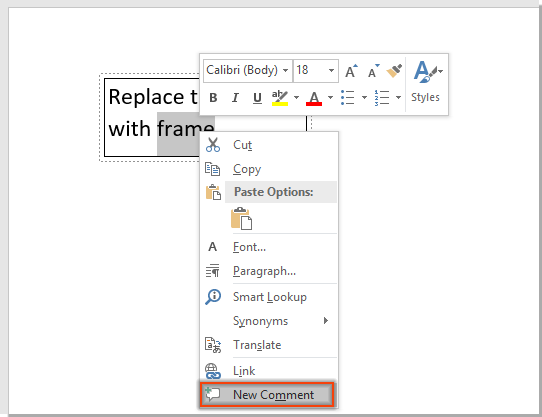How to add comment to text within a text box in Word document
