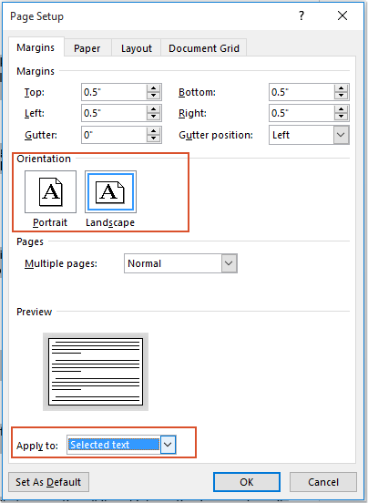 How to apply both landscape and portrait orientation in the same Word document