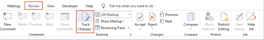 How to copy contents with track changes from Word document to Outlook
