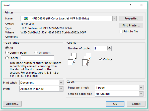 How to print word document without header and footer