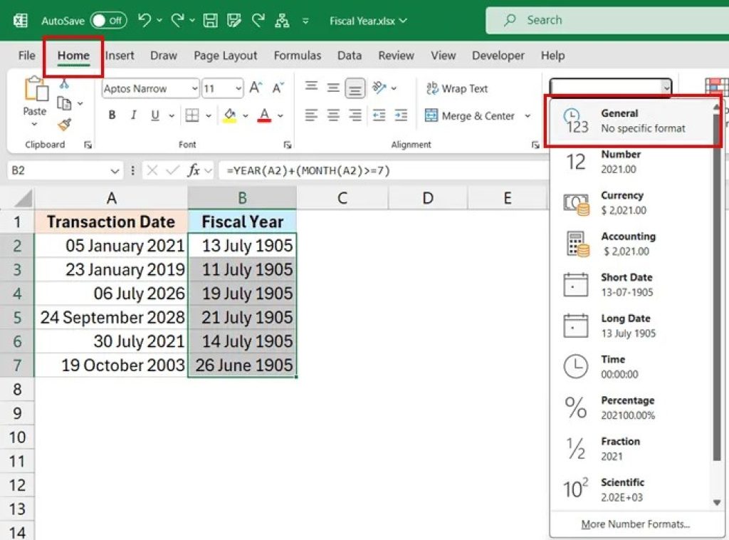 How to calculate fiscal year from date in excel formulas 