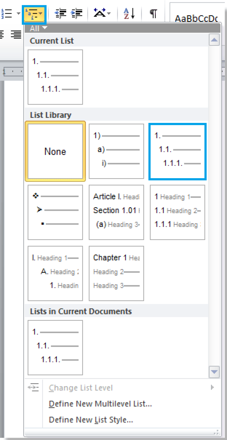 How to automatically number headings in word gotkey