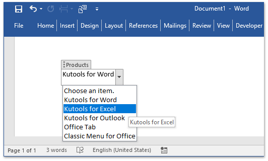 How to insert a drop down list in Word
