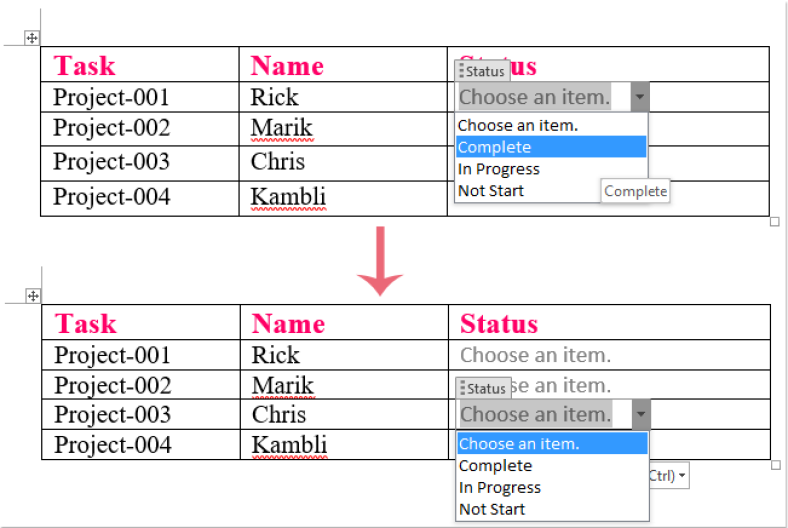 Color Coded Drop Down List In Word