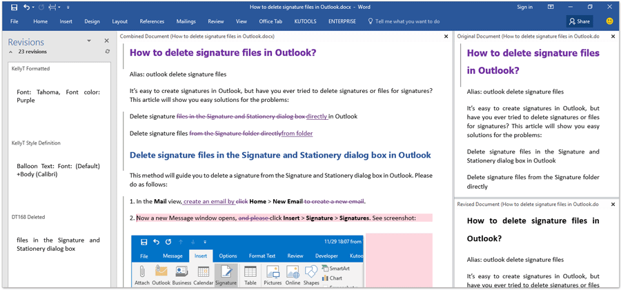 How to merge comments and changes from multiple documents in Word
