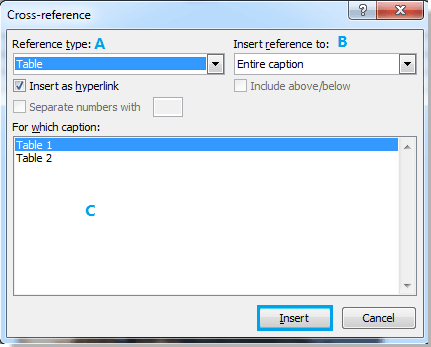 How to insert cross reference to caption in Word