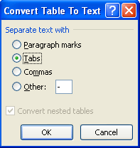 How to Convert Multiple Tables to Text in Word