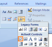 How to insert ActiveX control check box in Word