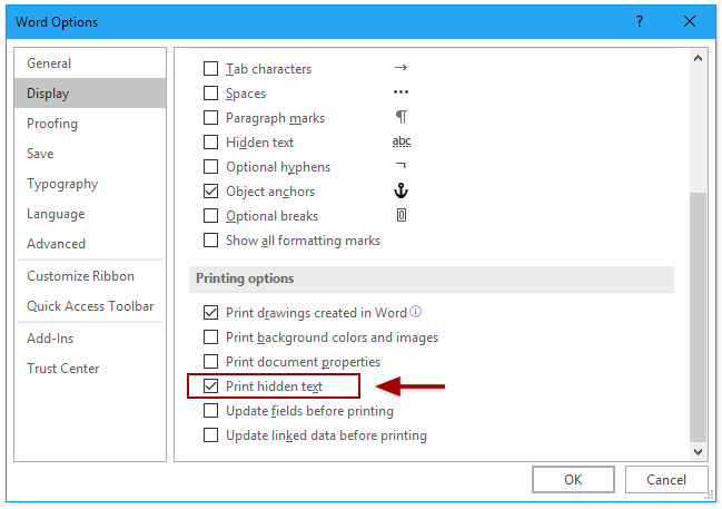 How to show or hide all hidden text quickly in Word